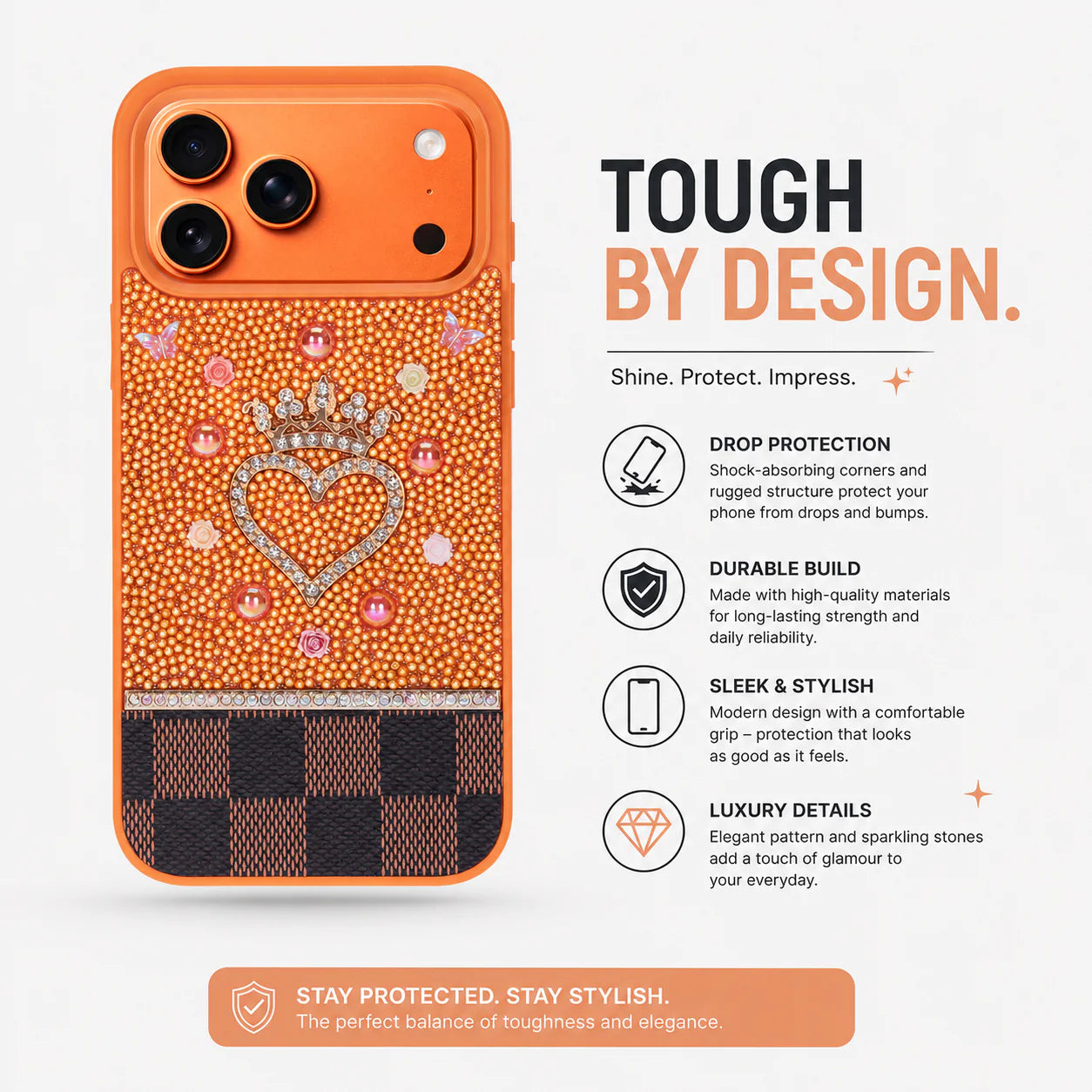 Vissel Heart Crystal Luxury Case for iPhone 17 Pro
