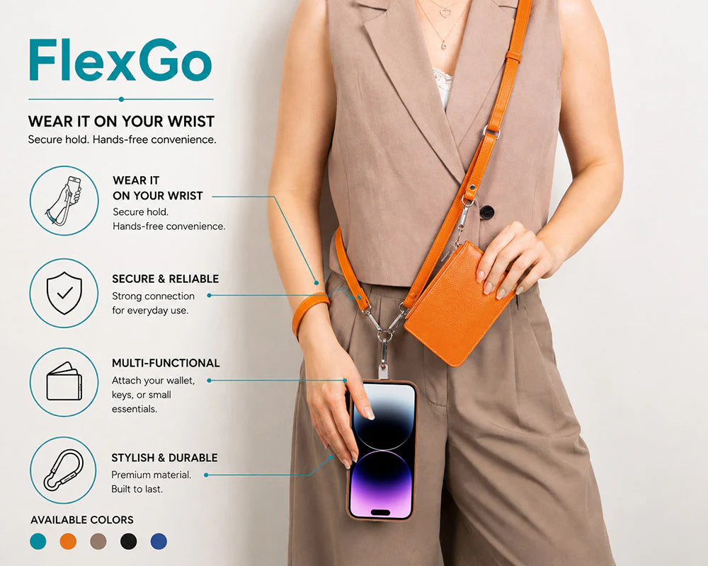 FlexGo PU Leather Phone Strap & Wallet Set – Clip-On Flex