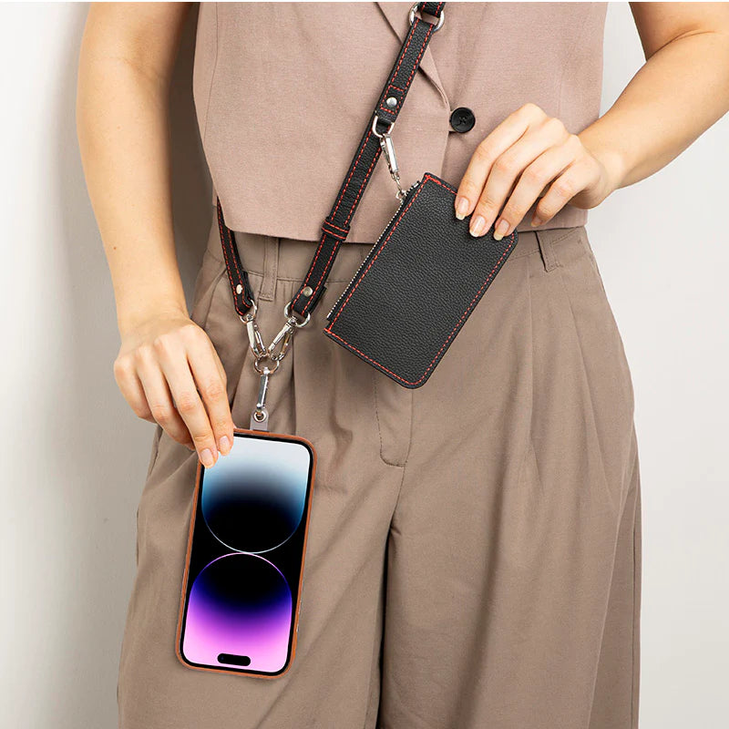 FlexGo PU Leather Phone Strap & Wallet Set – Clip-On Flex