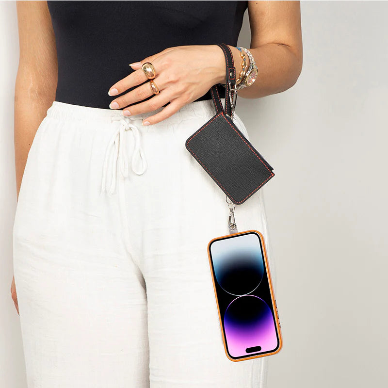 FlexGo PU Leather Phone Strap & Wallet Set – Clip-On Flex