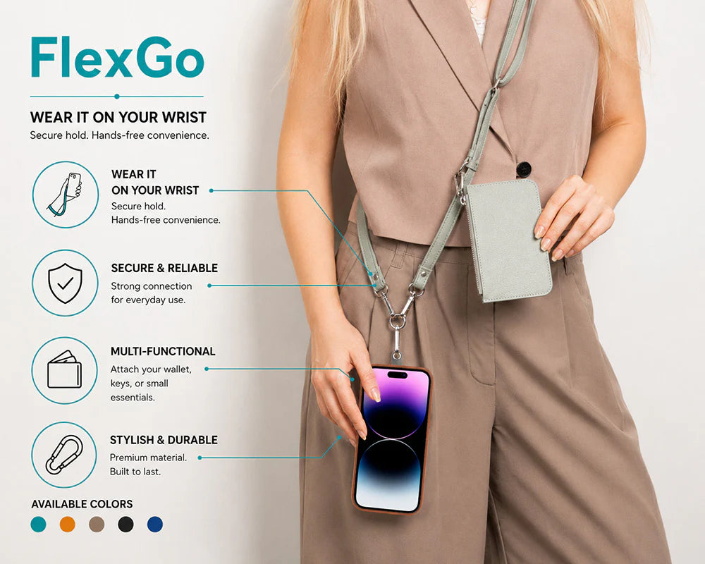 FlexGo PU Leather Phone Strap & Wallet Set – Clip-On Flex