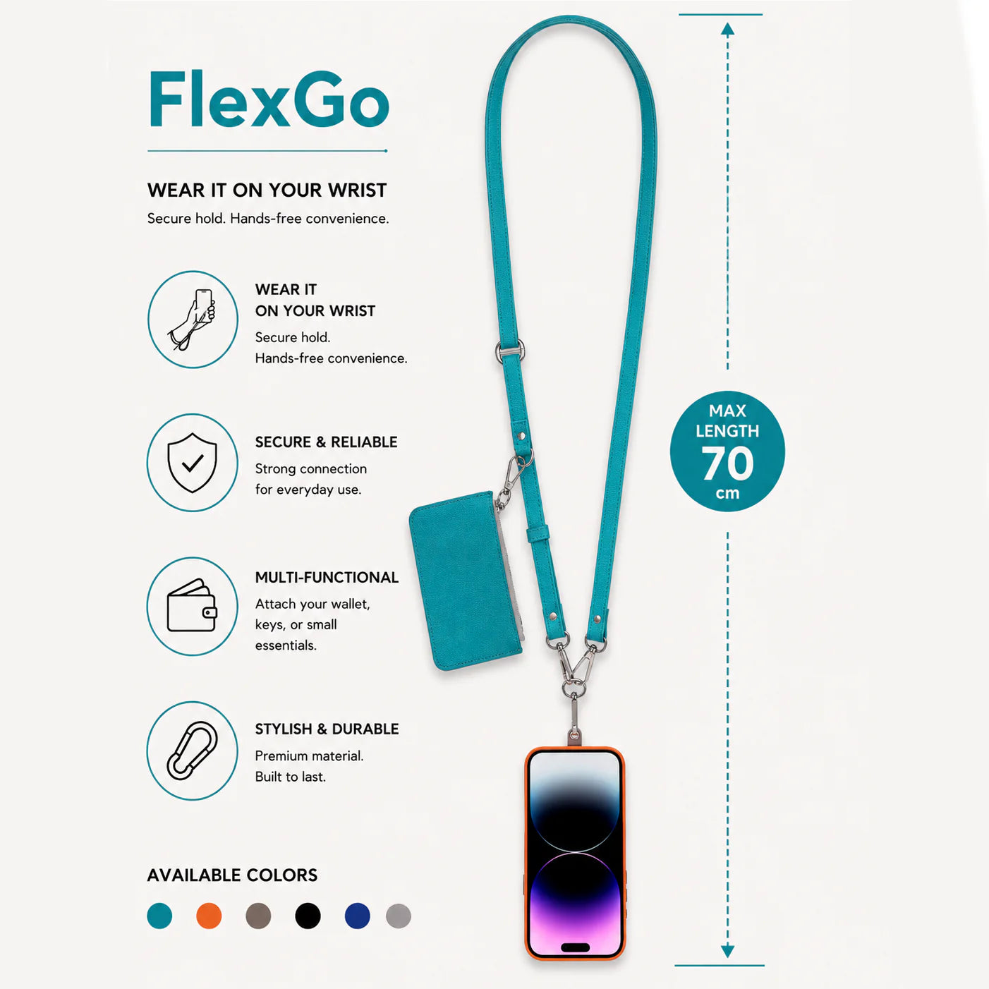 FlexGo PU Leather Phone Strap & Wallet Set – Clip-On Flex