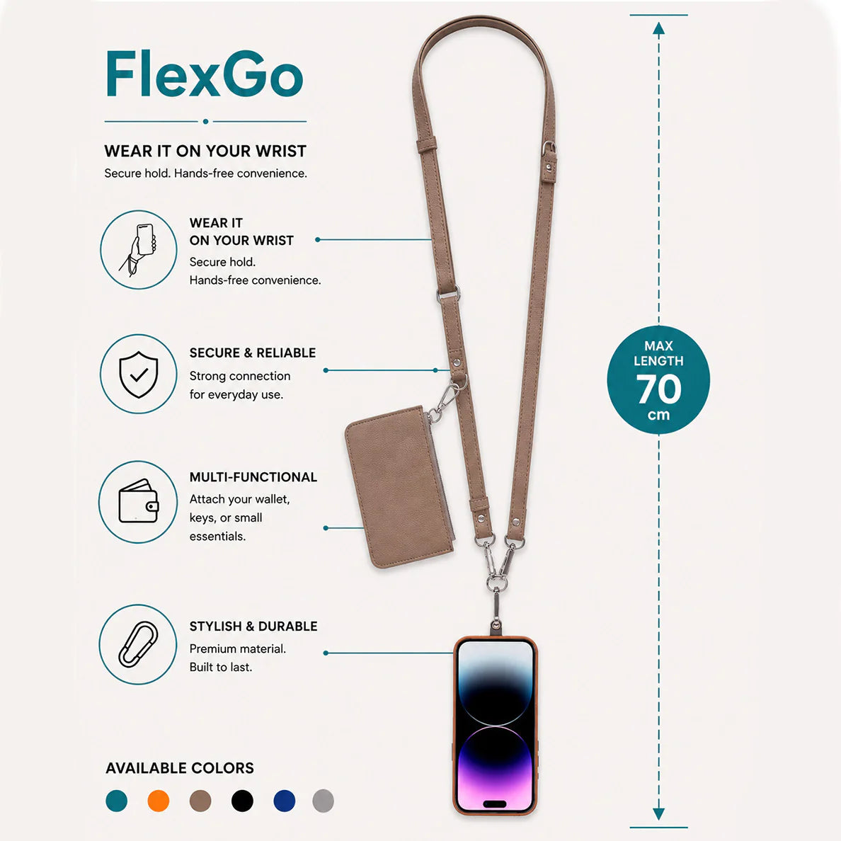FlexGo PU Leather Phone Strap & Wallet Set – Clip-On Flex