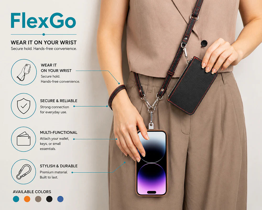 FlexGo PU Leather Phone Strap & Wallet Set – Clip-On Flex