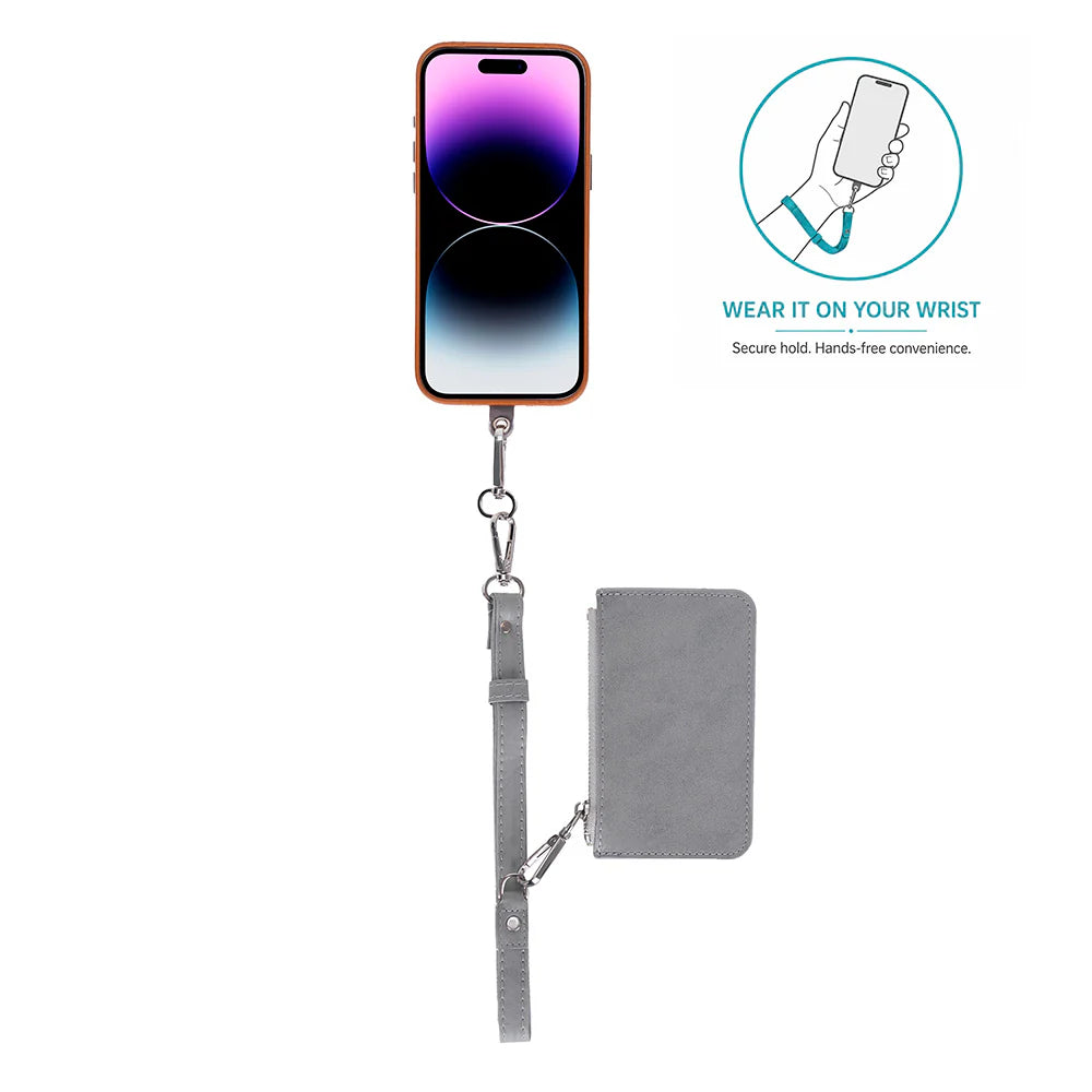 FlexGo PU Leather Phone Strap & Wallet Set – Clip-On Flex
