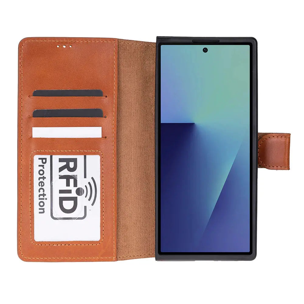 Samsung Galaxy Z Fold7 Genuine Leather Folio Wallet Case RFID – Wallet ID